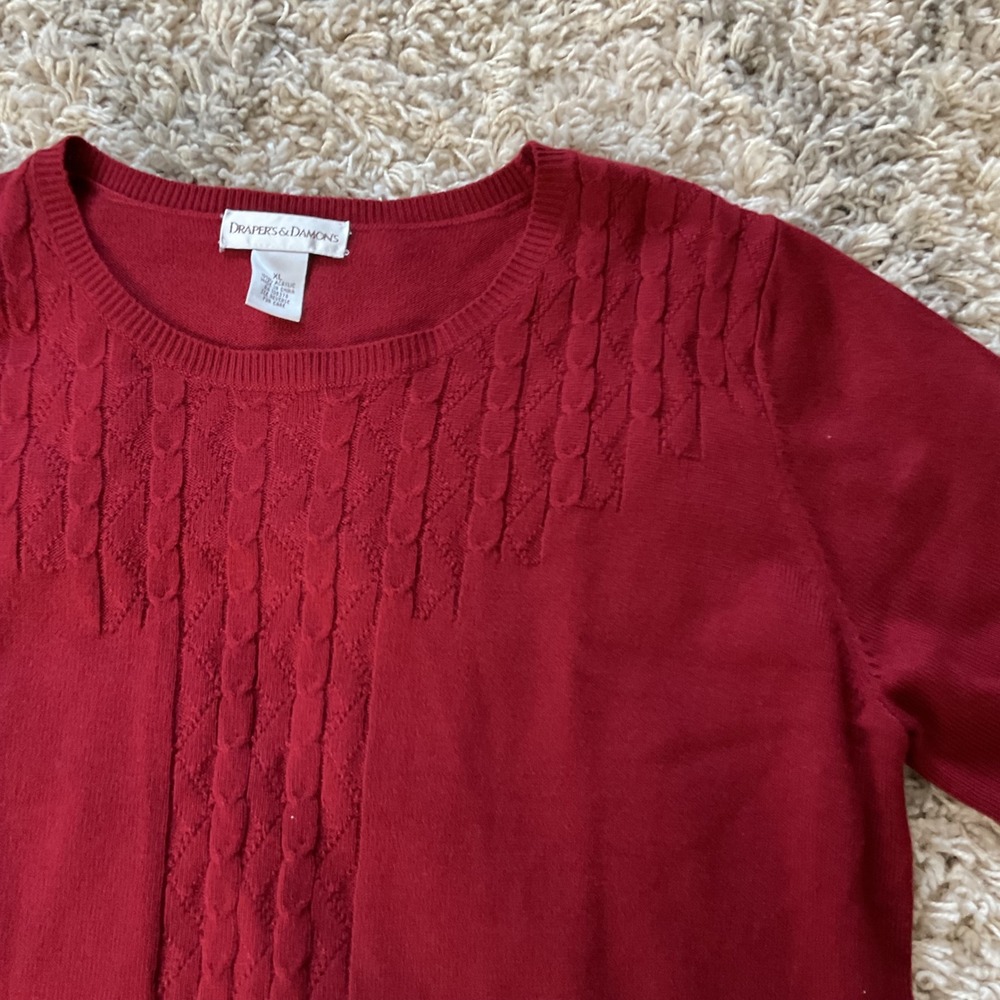 Drapers & Damons Womens Red‎ Cable Knit Short Sleeve Sweater XL